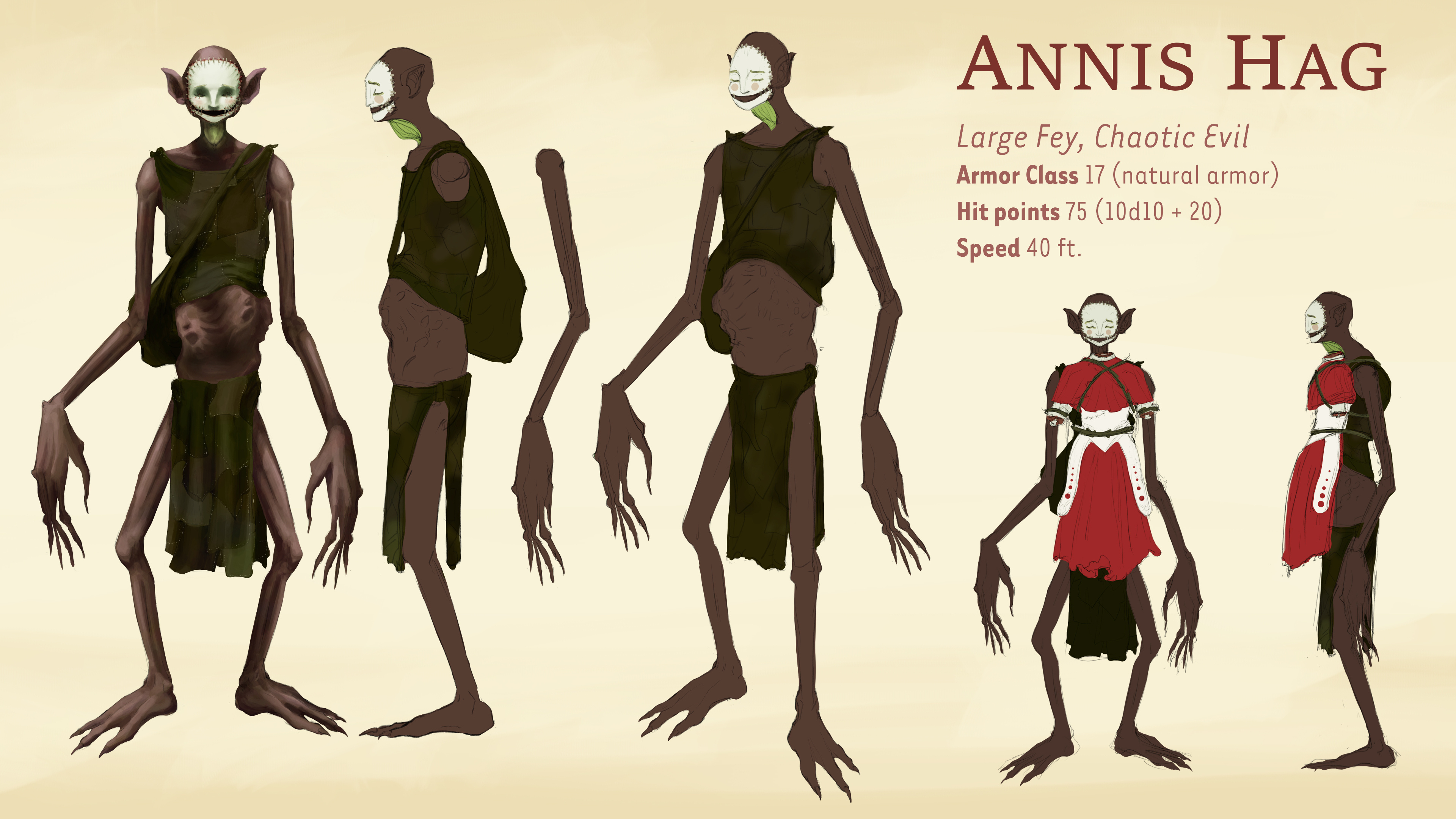 Annis Hag Concept design for the hag known for luring and eating children. Showcases subtle forshadowing for the BBEG's purposes in the campaign.